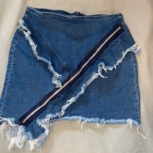 Dark Denim Crossed Zippered Mini Skirt